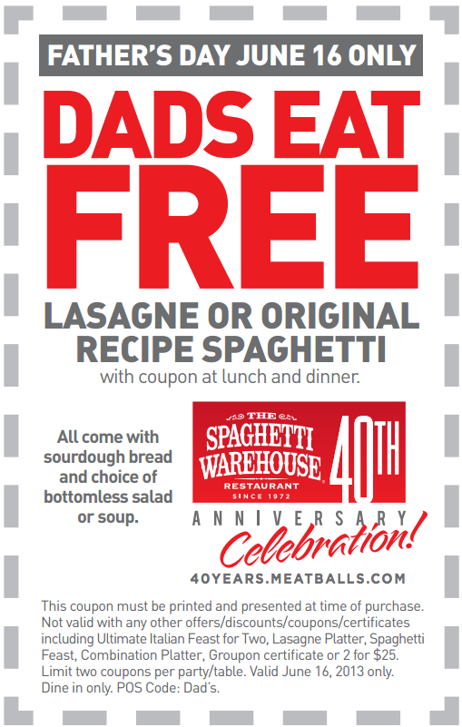 The Spaghetti Warehouse: Free Spaghetti Printable Coupon