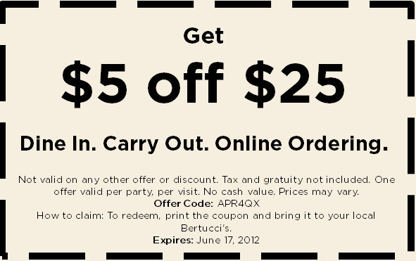 Bertuccis Promo Coupon Codes and Printable Coupons