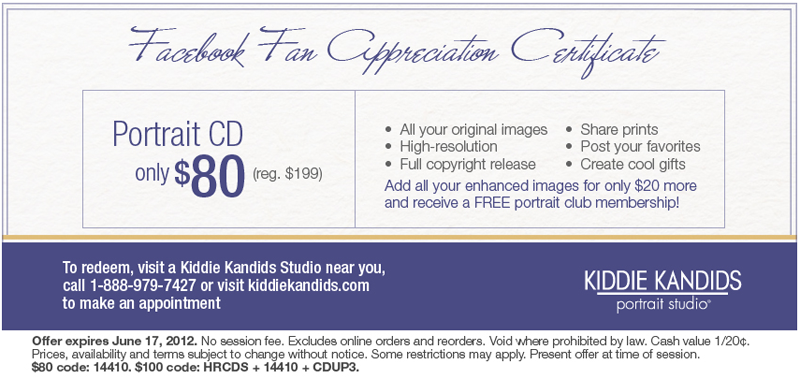 Kiddie Kandids: $80 Portrait CD Printable Coupon