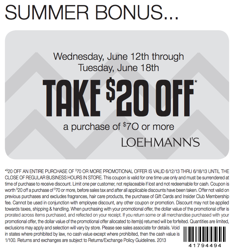 Loehmann's: $20 off $70 Printable Coupon