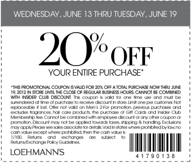 Loehmanns: 20% off Printable Coupon