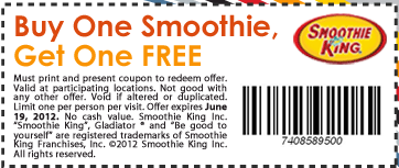 Smoothie King: BOGO Free Smoothie Printable Coupon