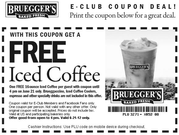 Bruegger's Bagels: Free Iced Coffee Printable Coupon