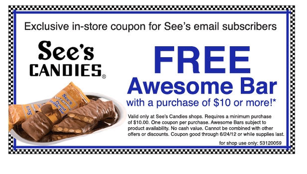 See's Candies: Free Awesome Bar Printable Coupon