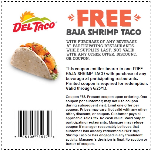 Del Taco: Free Baja Shrimp Taco Printable Coupon