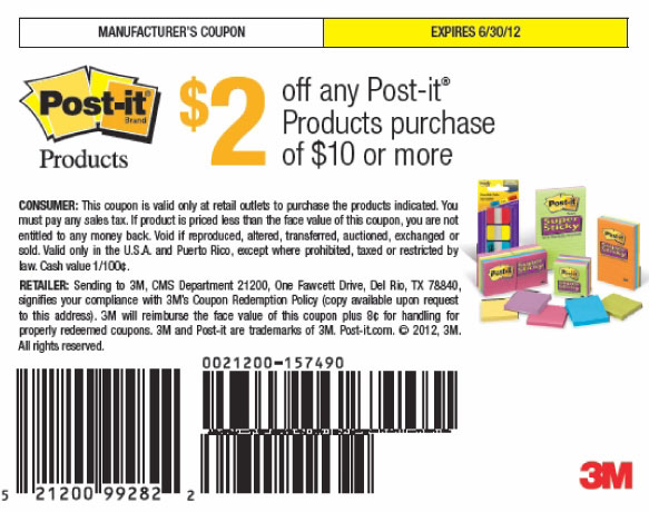 3M: $2 off $10 Post-it Printable Coupon