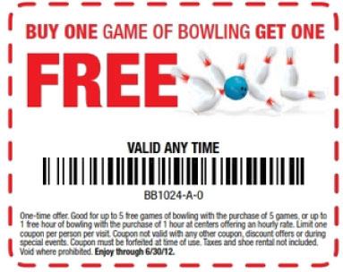 Brunswick Bowling: BOGO Free Game Printable Coupon