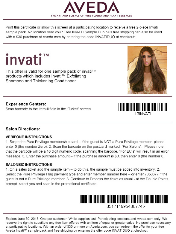 Aveda: Free Invati Printable Coupon