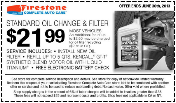 Firestone: $21.99 Oil Change Printable Coupon