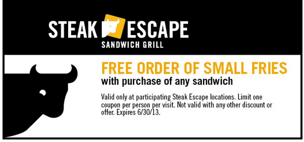 Steak Escape: Free Fries Printable Coupon