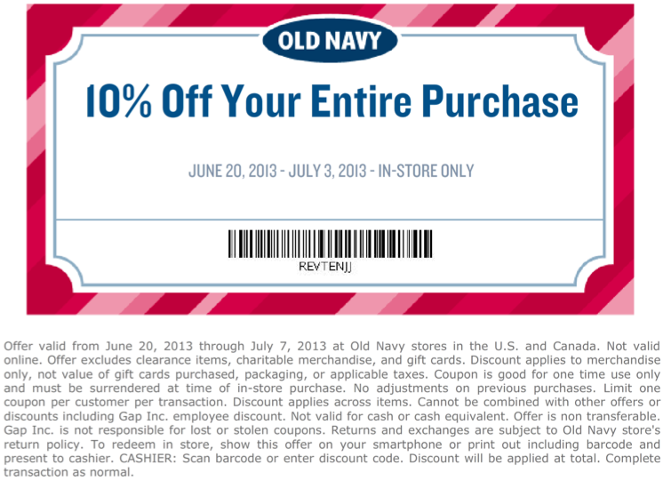 Old Navy: 10% off Printable Coupon