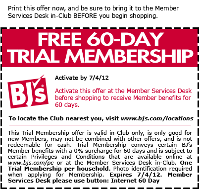 BJ's: Free 60 Day Membership Printable Coupon