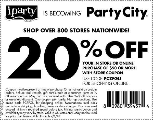 iParty: 20% off Printable Coupon