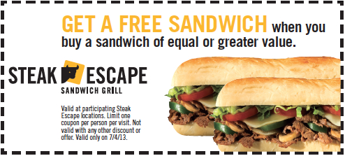 Steak Escape: BOGO Free Sandwich Printable Coupon