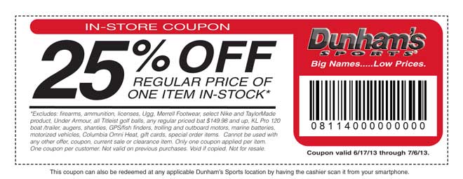 Dunhams Sports: 25% off Printable Coupon