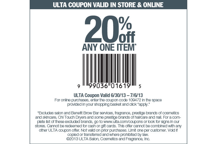 ULTA Beauty: 20% off Printable Coupon