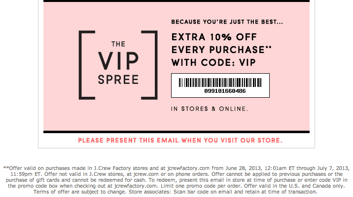 J.Crew Factory Store: 10% off Printable Coupon
