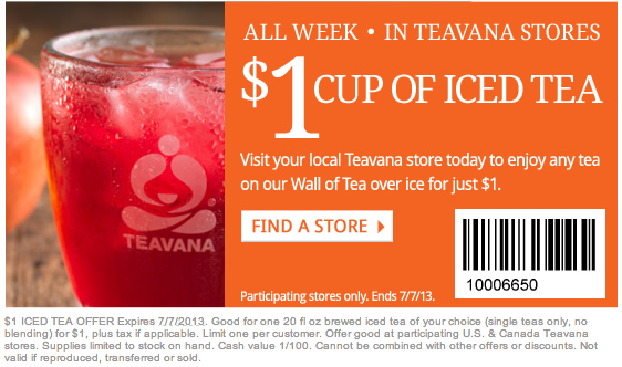 Teavana: $1 Iced Tea Printable Coupon