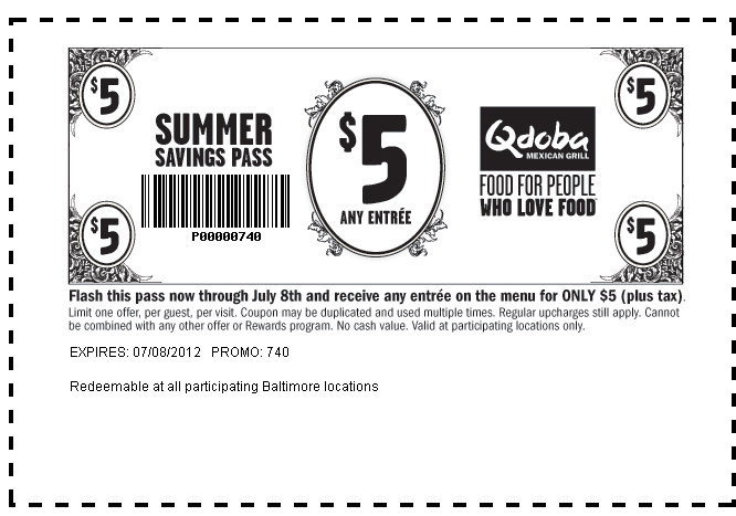 Qdoba: $5 Summer Pass Printable Coupon