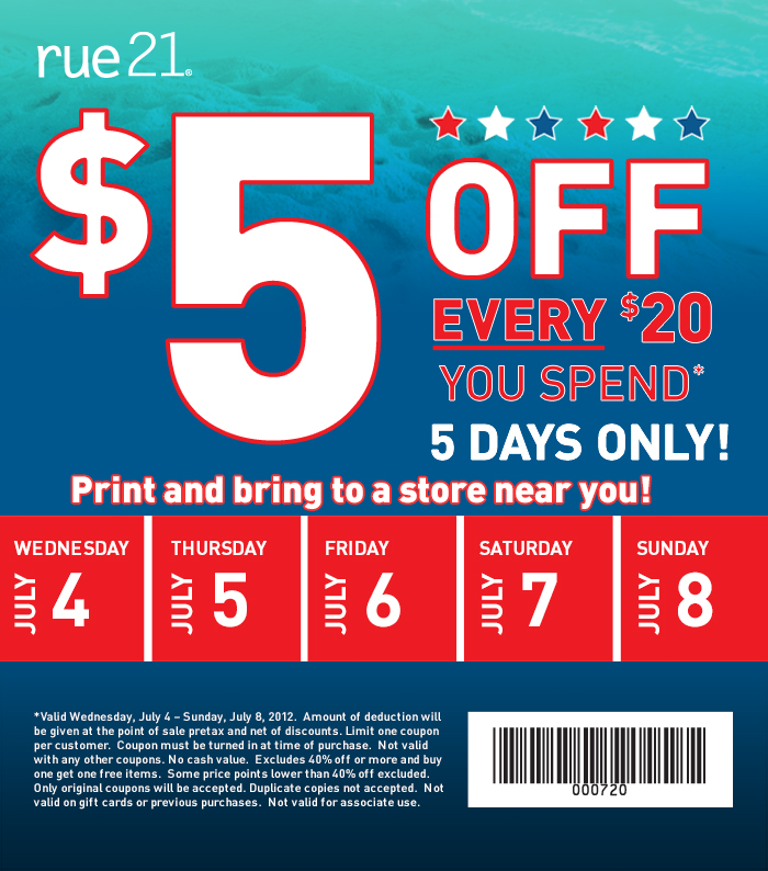 rue21 5 off 20 Printable Coupon