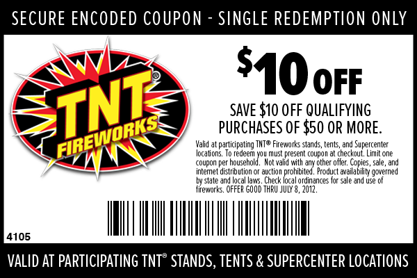 TNT Fireworks: $10 off $50 Printable Coupon