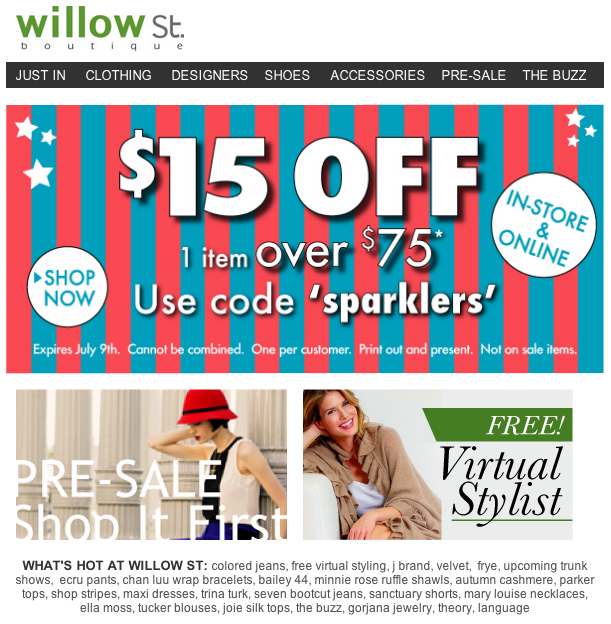 Willow St. Boutique Promo Coupon Codes and Printable Coupons