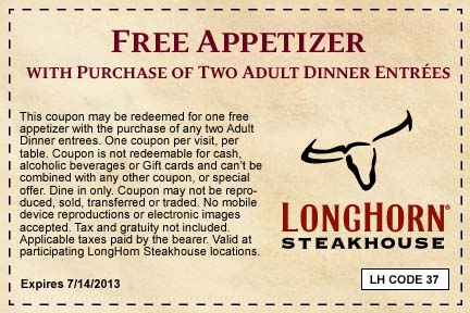 Longhorn Steakhouse: Free Appetizer Printable Coupon