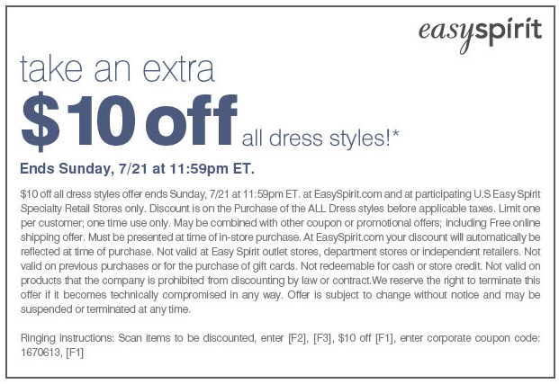 Easy Spirit: $10 off Dress Styles Printable Coupon