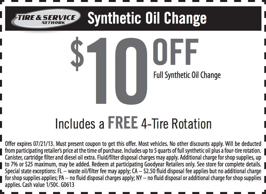 Good Year: $10 off Synthetic Oil Change Printable Coupon