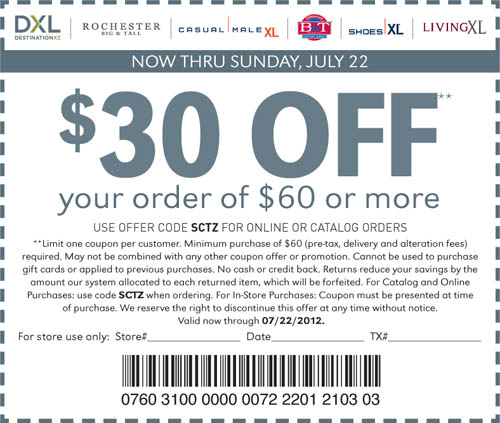 Casual Male XL: $30 off $60 Printable Coupon