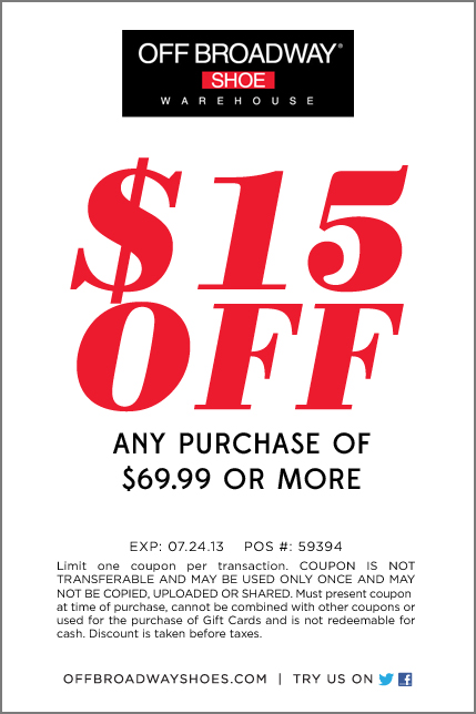 Off Broadway Shoes: $15 off $69.90 Printable Coupon