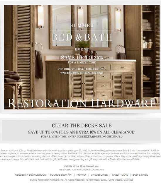 Restoration Hardware: 10% off Clearance Printable Coupon