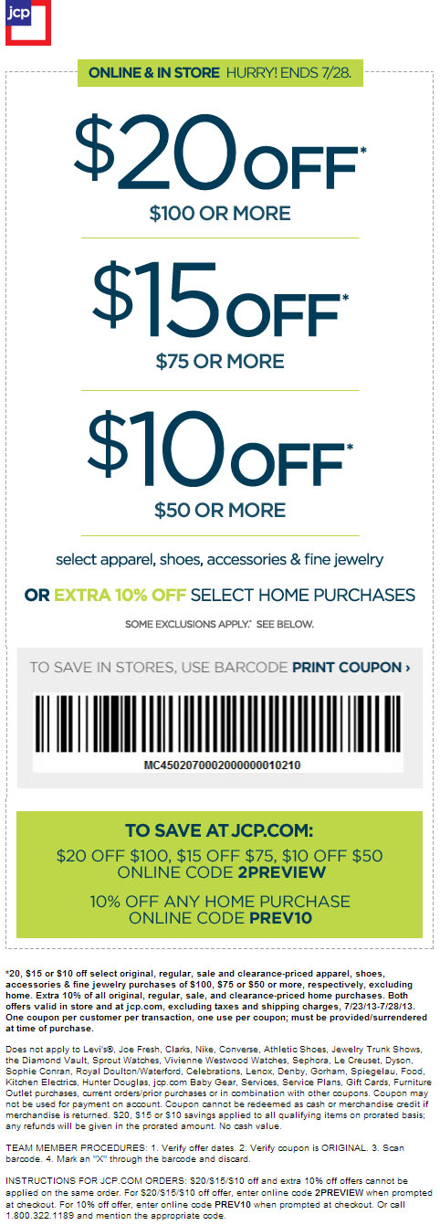 JCPenney: $10-$20 off Printable Coupon