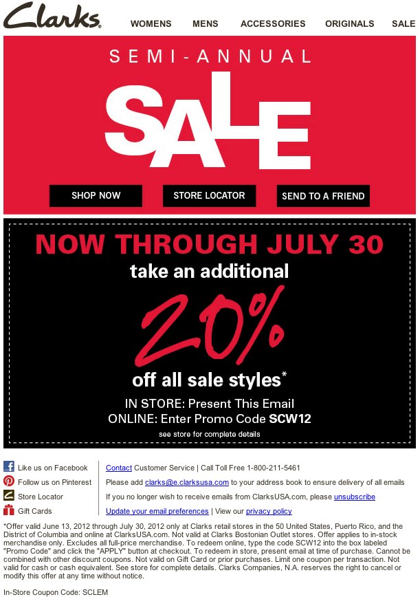 Clarks: 20% off Printable Coupon