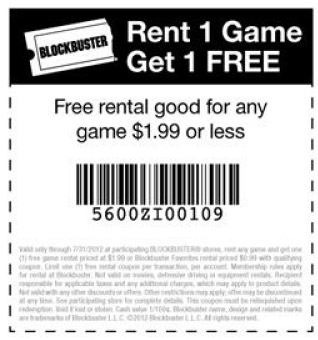 Blockbuster: Free Game Rental Printable Coupon