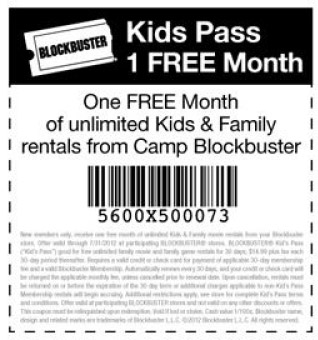 Blockbuster: Free Month of Kids & Family Rentals Printable Coupon