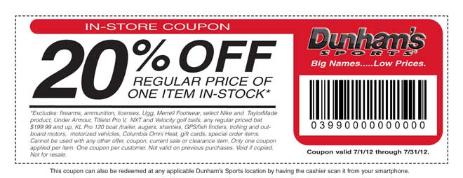 Dunhams Sports: 20% off Item Printable Coupon