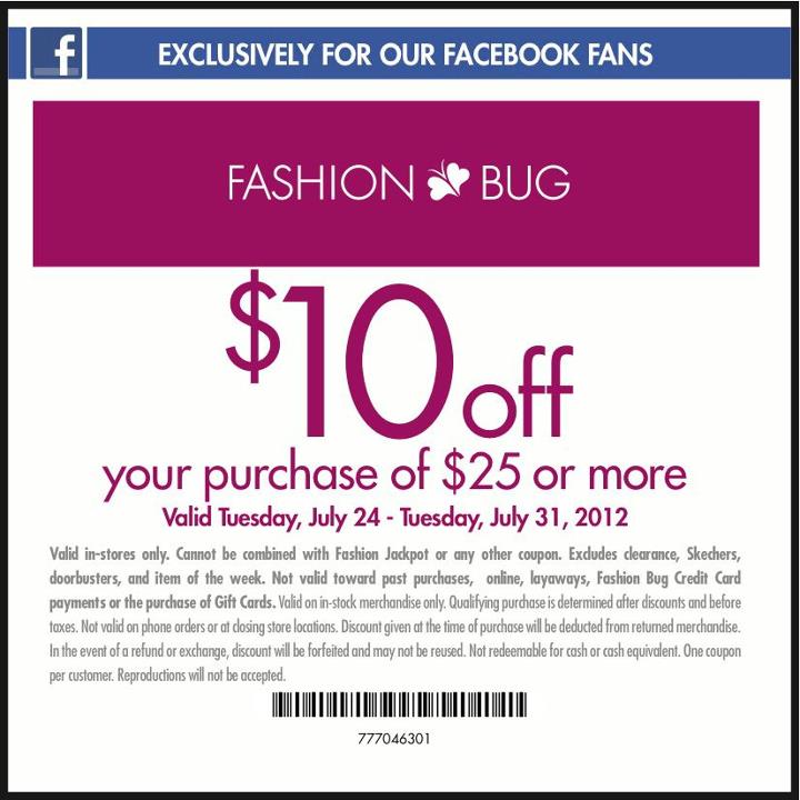 Fashion Bug: $10 off $25 Printable Coupon
