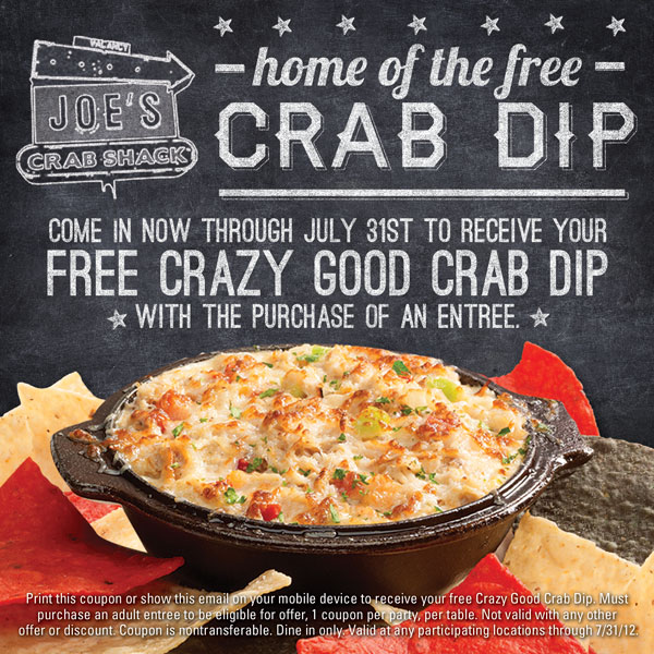 Joe's Crab Shack: Free Crab Dip Printable Coupon
