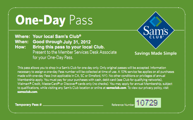 Sam's Club: One Day Pass Printable Coupon