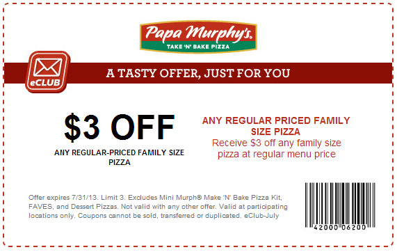 Papa Murphy's 3 off Pizza Printable Coupon