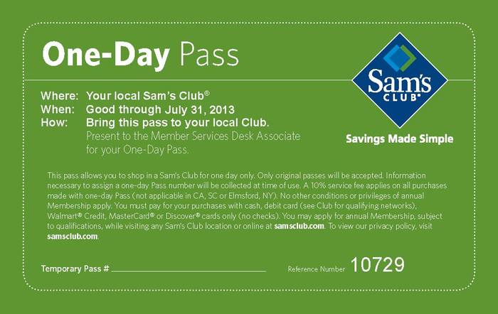 Sam's Club: One Day Pass Printable Coupon