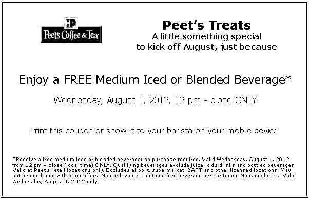 Peet's Coffee & Tea: Free Medium Iced Beverage Printable Coupon