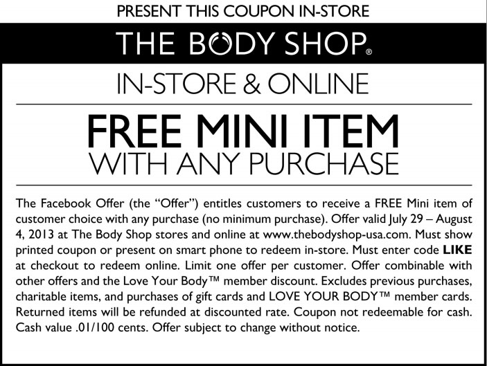 The Body Shop: Free Mini Item Printable Coupon