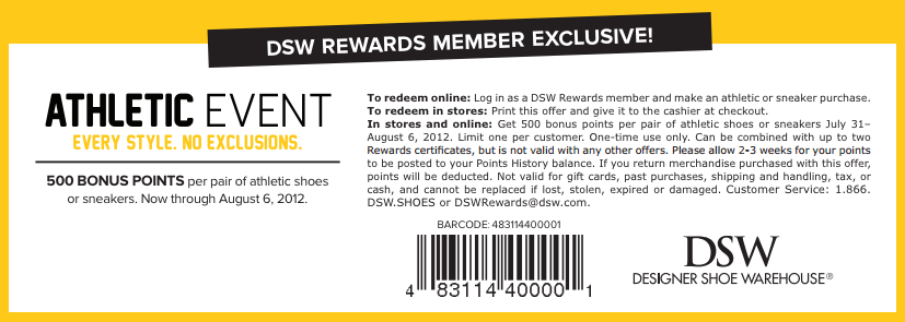 DSW: 500 Bonus Points Printable Coupon
