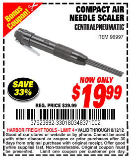 Harbor Freight Tools: $19.99 Needle Scaler Printable Coupon