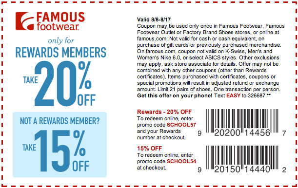 Famous Footwear: 15%-20% off Printable Coupon