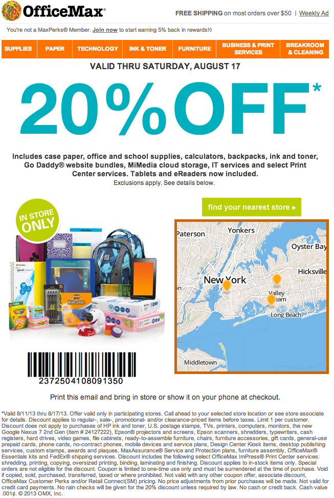 OfficeMax: 20% off Select Items Printable Coupon