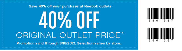 Reebok: 40% off Outlet Printable Coupon