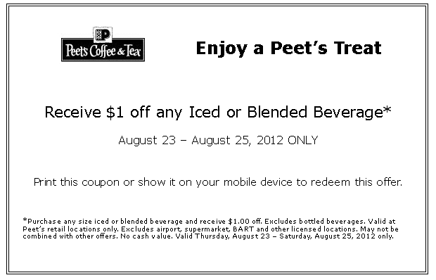 Peet's Coffee & Tea: $1 off Beverage Printable Coupon